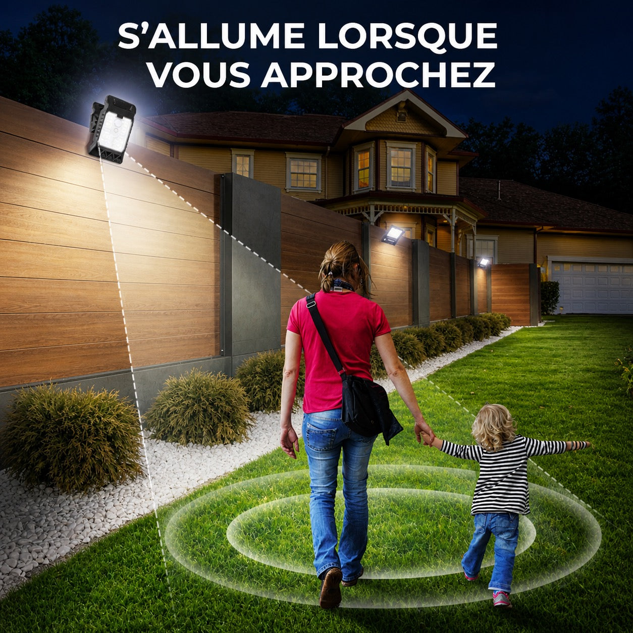 Lampe d’extérieur solaire avec détecteur de mouvement et fixation à clip