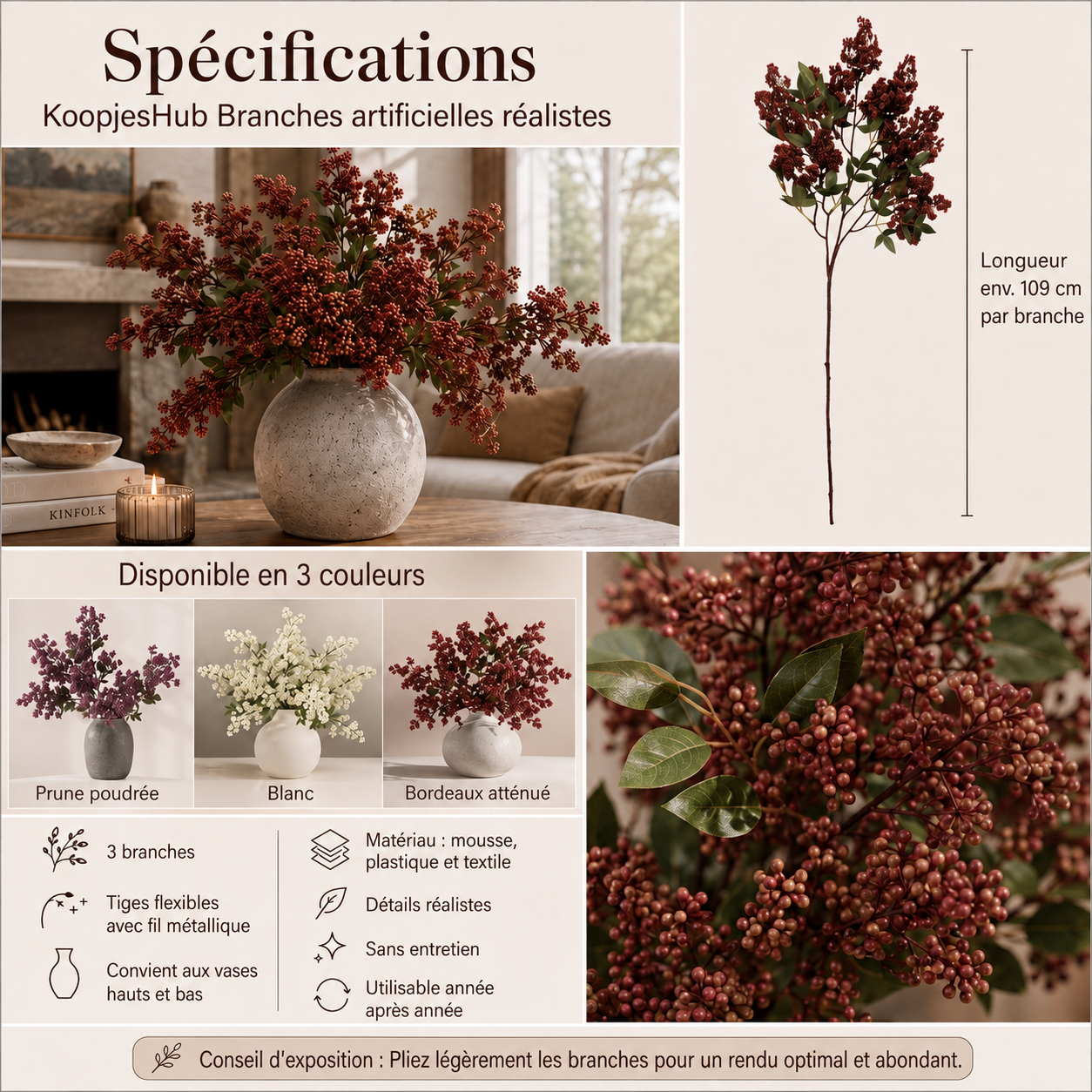 Branches de baies réalistes (lot de 3) – le détail déco le plus chaleureux de l’automne