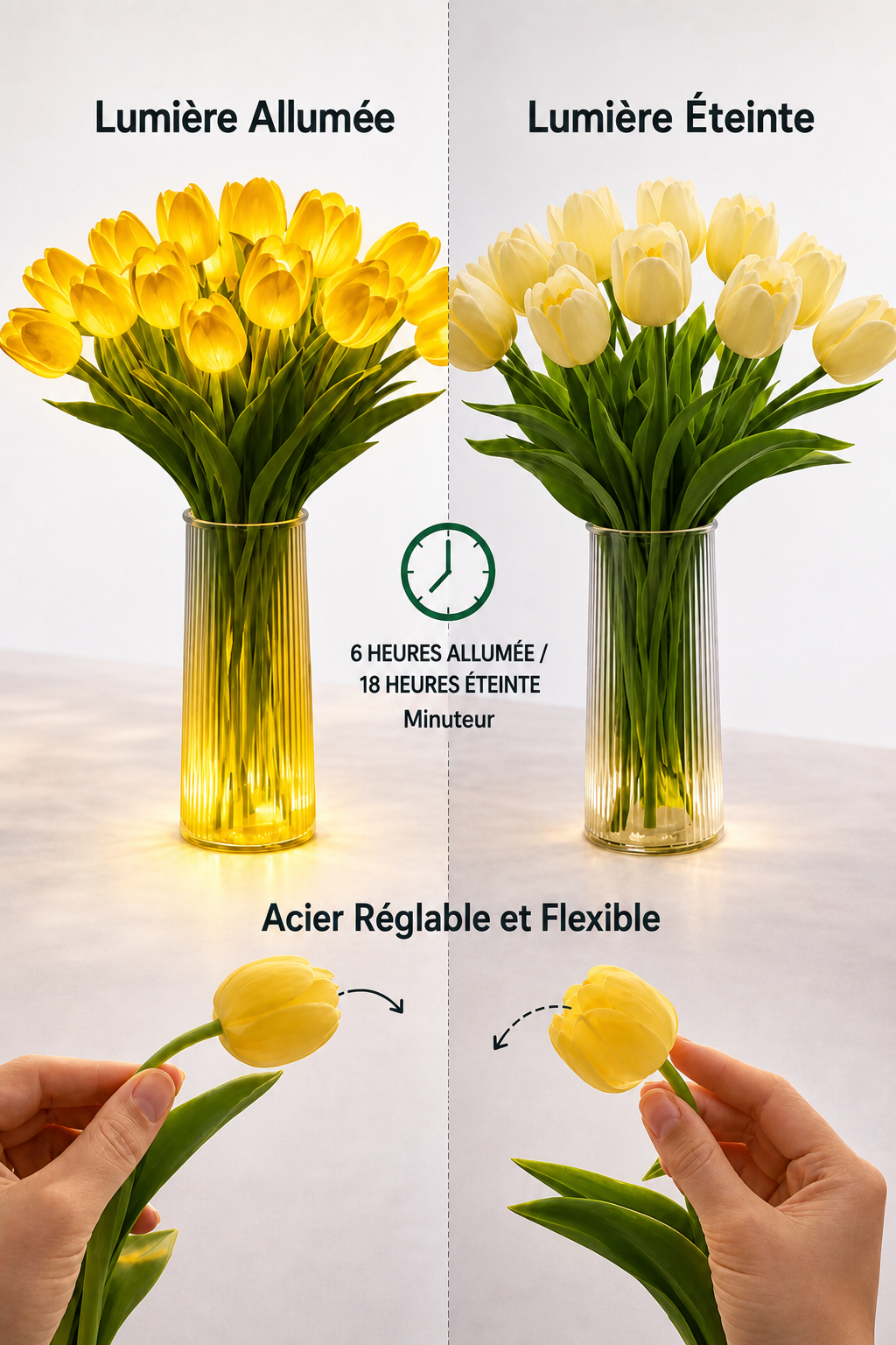 Lampe tulipes LED romantique – Tulipes LED à piles combinant décoration florale et éclairage d’ambiance doux
