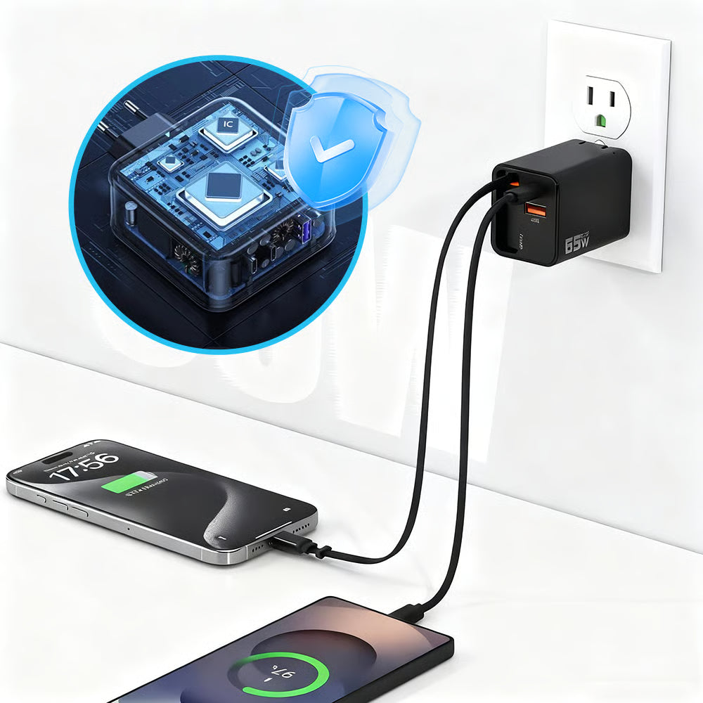 65W chargeur rapide 3-en-1 rétractable