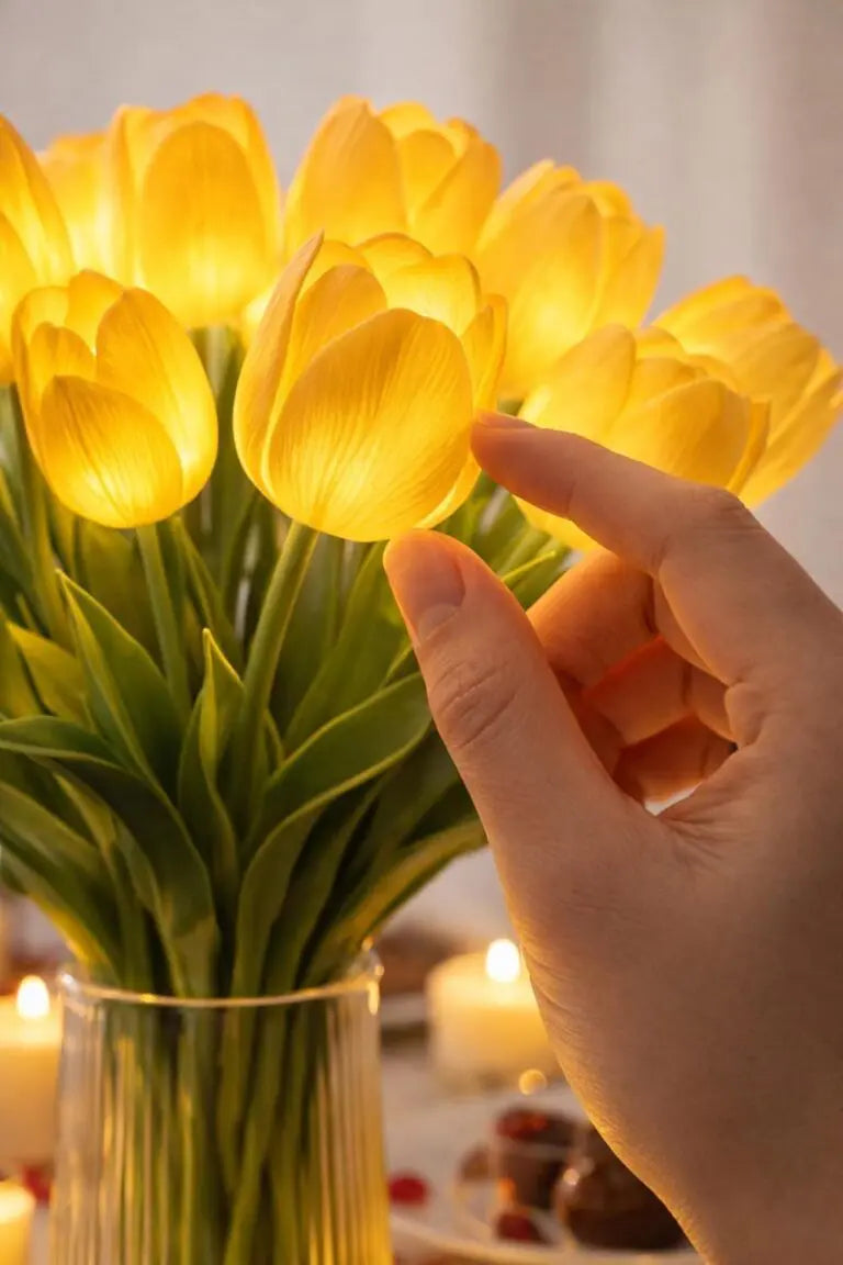 Lampe tulipes LED romantique – Tulipes LED à piles combinant décoration florale et éclairage d’ambiance doux