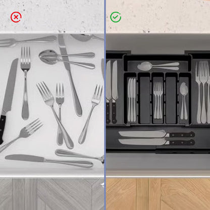 Support à couverts extensible et ajustable pour la cuisine