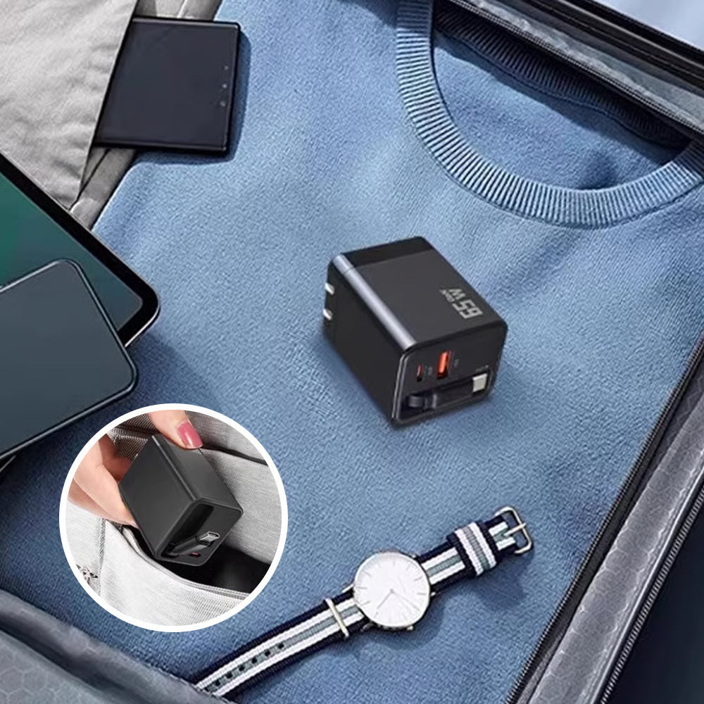 65W chargeur rapide 3-en-1 rétractable