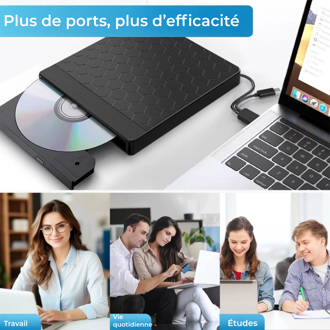 Lecteur CD/DVD externe 8-en-1 – lire, graver et stocker films, musique et photos