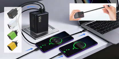 65W chargeur rapide 3-en-1 rétractable