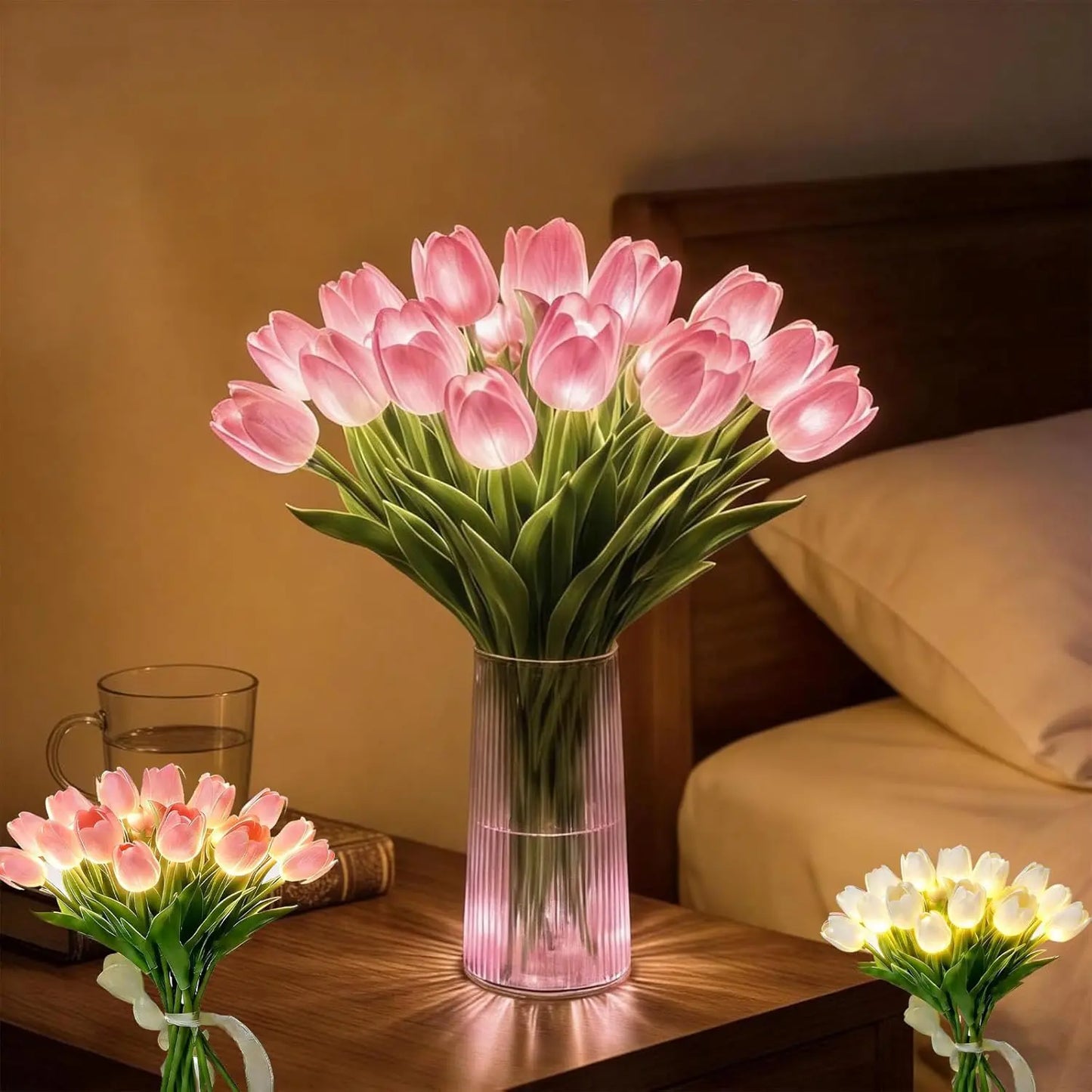 Lampe tulipes LED romantique – Tulipes LED à piles combinant décoration florale et éclairage d’ambiance doux