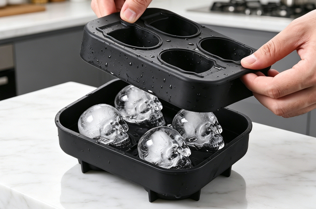 Moule à glaçons en silicone avec 4 têtes de mort