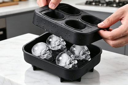 Moule à glaçons en silicone avec 4 têtes de mort