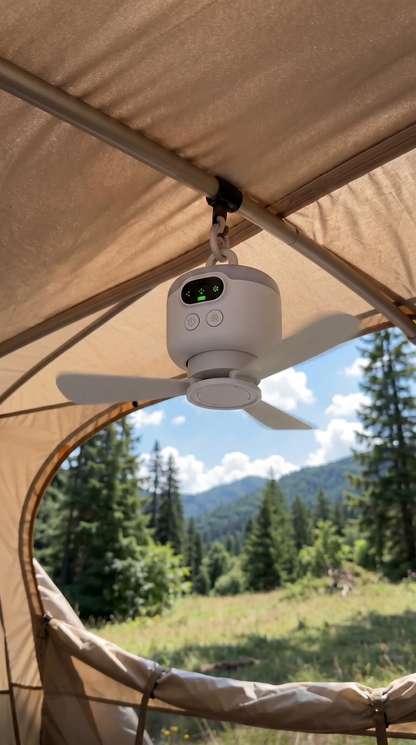 Ventilateur de camping portable avec éclairage LED et télécommande