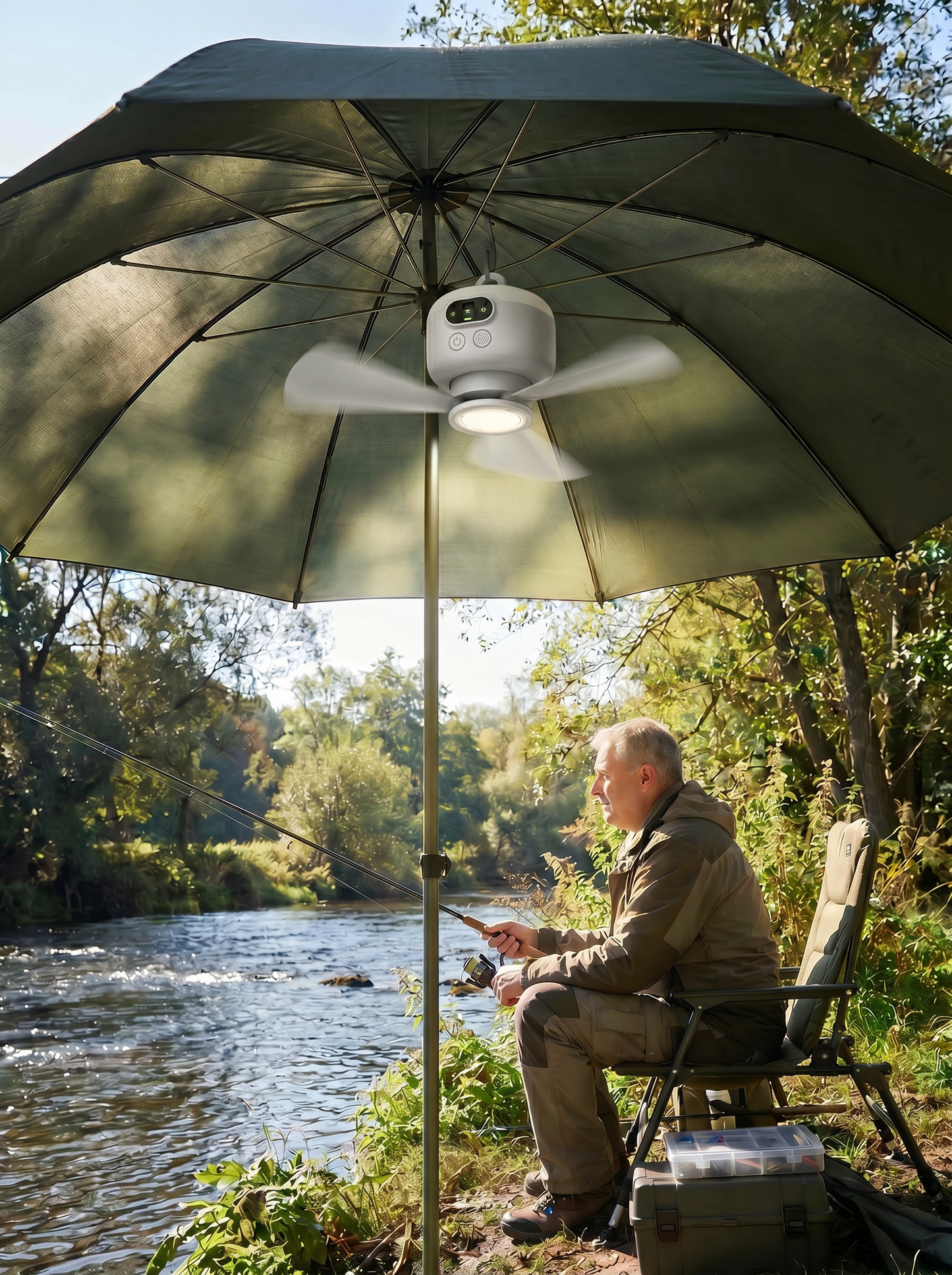 Ventilateur de camping portable avec éclairage LED et télécommande