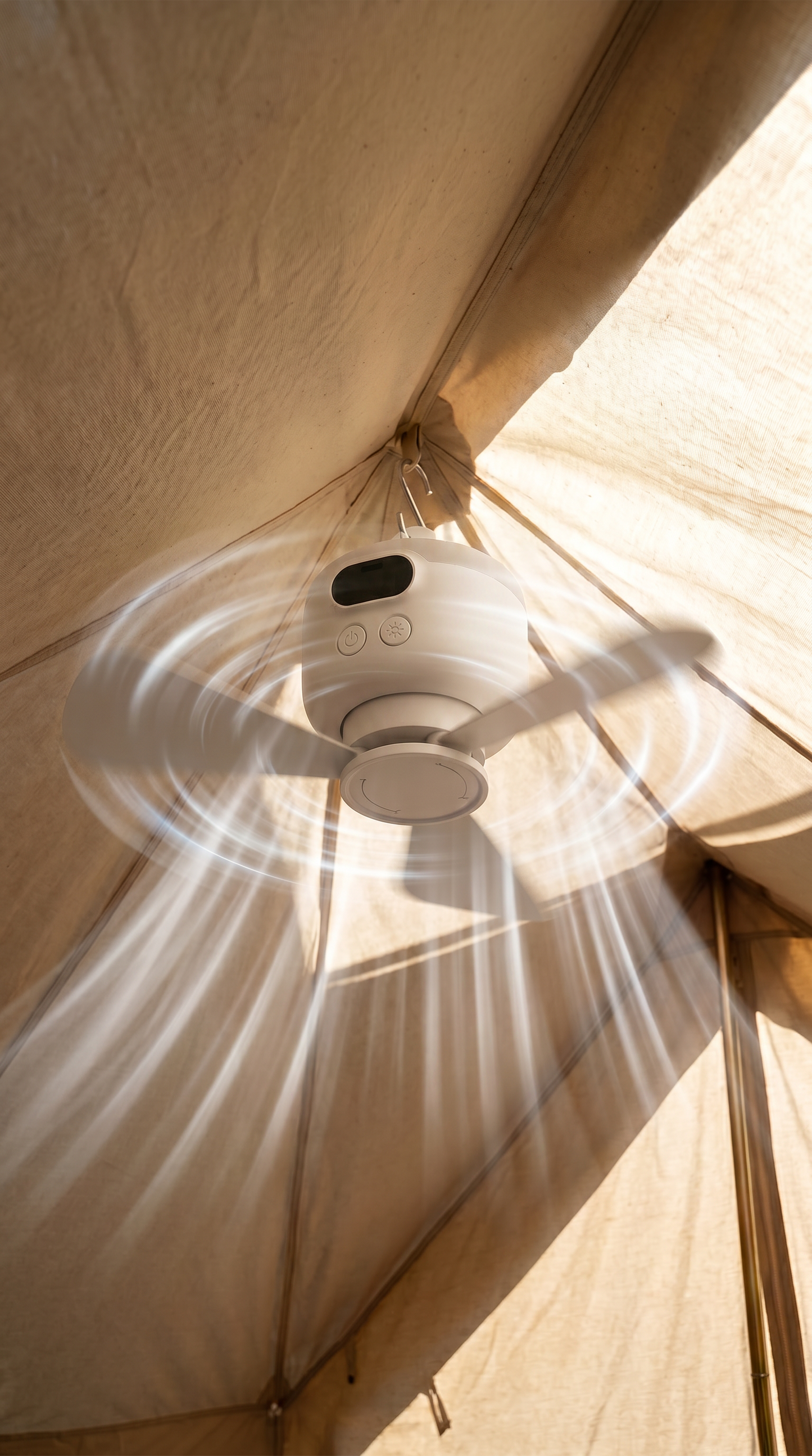 Ventilateur de camping portable avec éclairage LED et télécommande