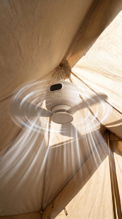 Ventilateur de camping portable avec éclairage LED et télécommande
