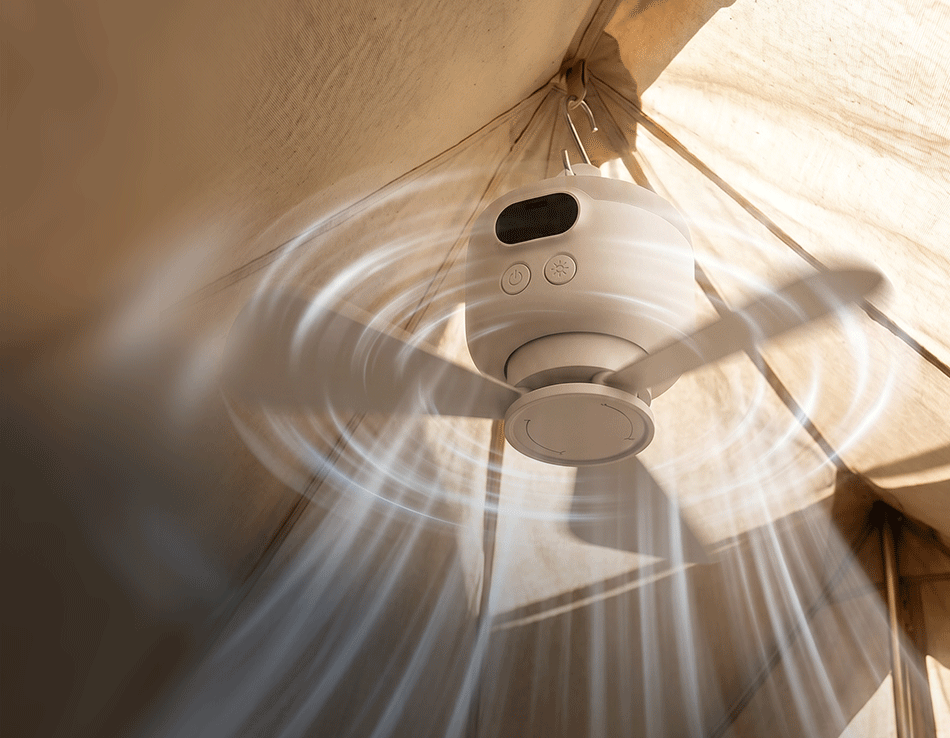 Ventilateur de camping portable avec éclairage LED et télécommande