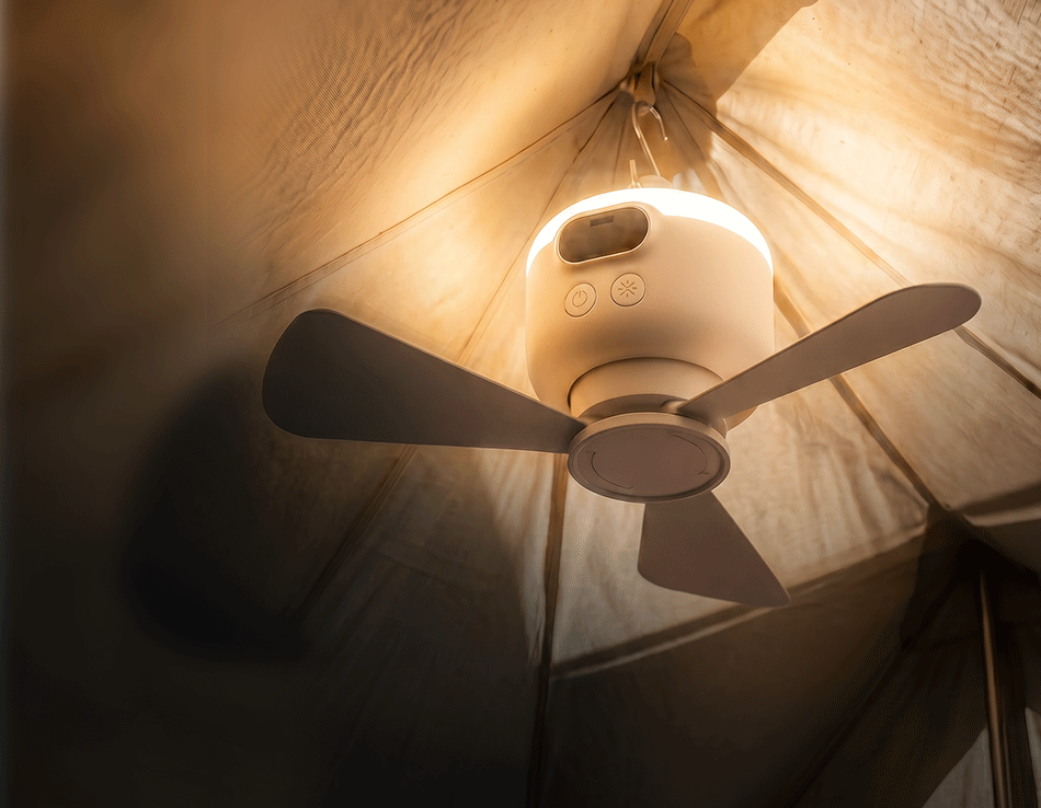 Ventilateur de camping portable avec éclairage LED et télécommande
