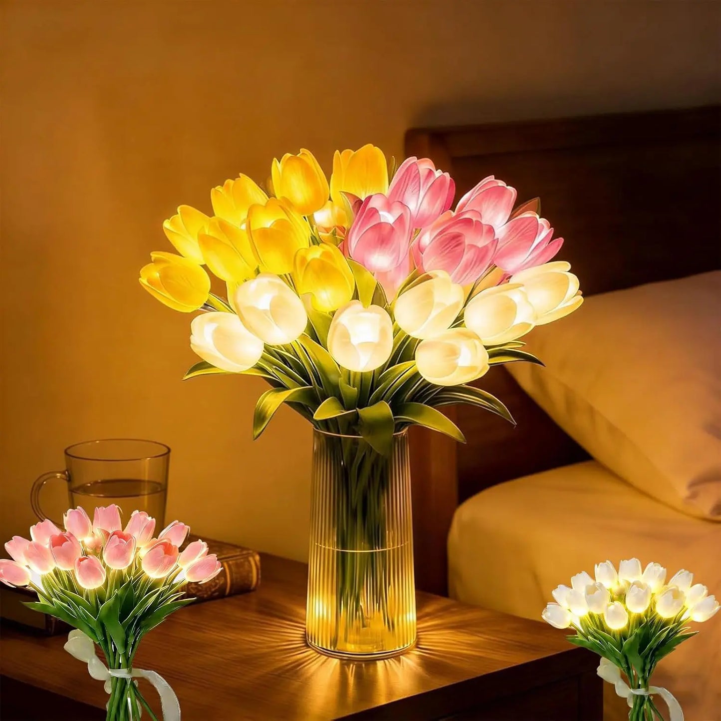 Lampe tulipes LED romantique – Tulipes LED à piles combinant décoration florale et éclairage d’ambiance doux
