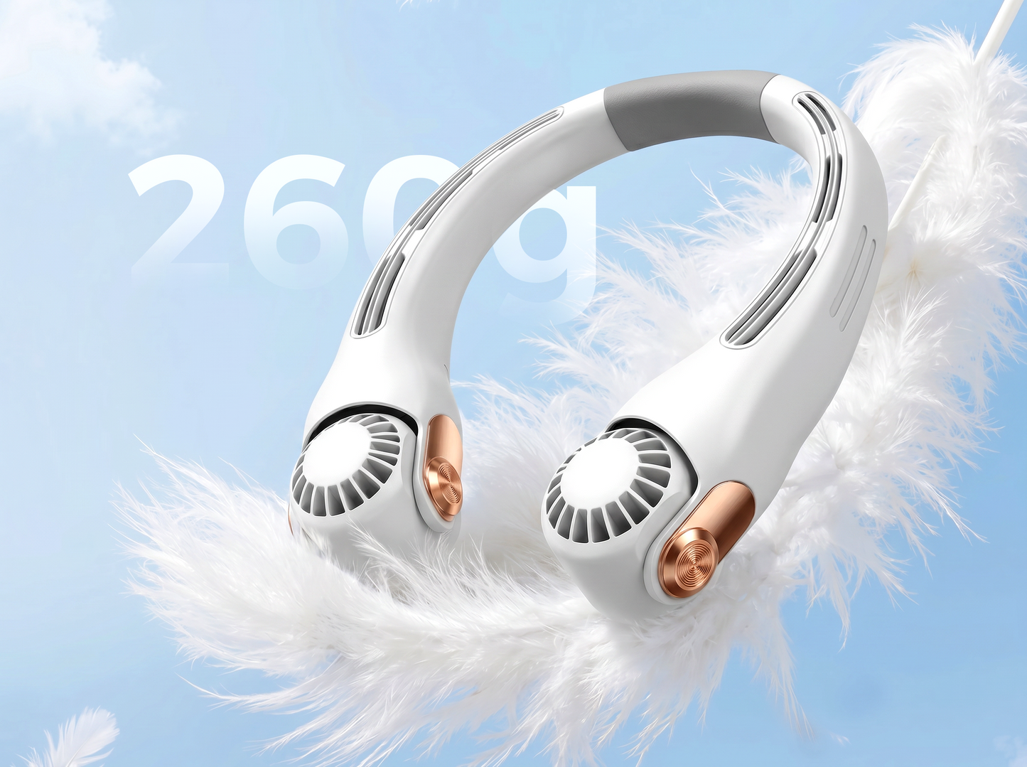 Ventilateur de cou portable - Refroidissement immédiat en 3 sec, tête pivotante à 360°, 3 vitesses