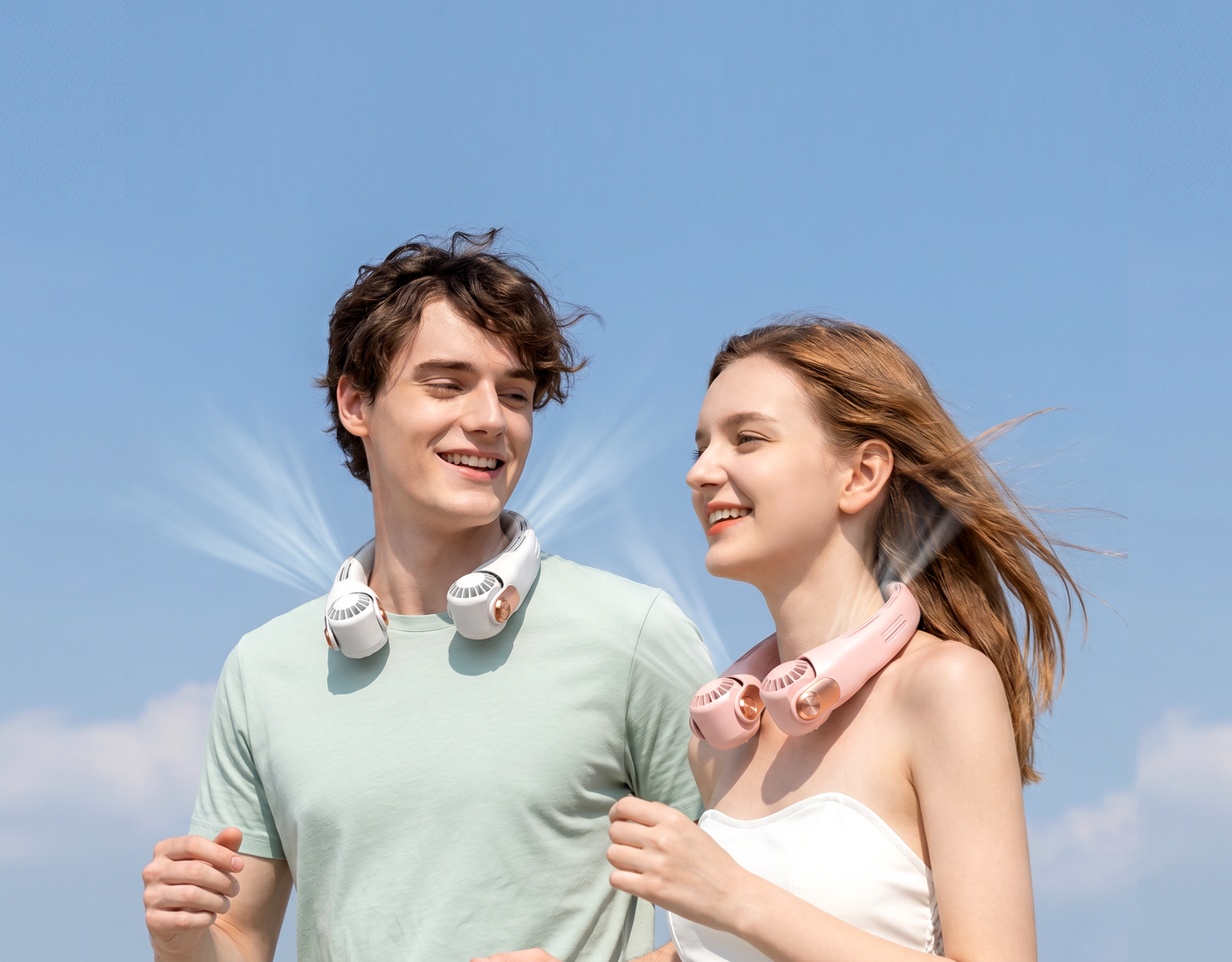 Ventilateur de cou portable - Refroidissement immédiat en 3 sec, tête pivotante à 360°, 3 vitesses