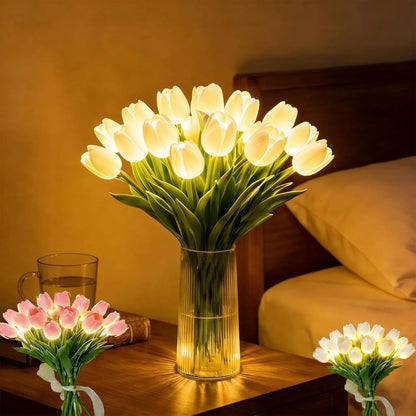 Lampe tulipes LED romantique – Tulipes LED à piles combinant décoration florale et éclairage d’ambiance doux