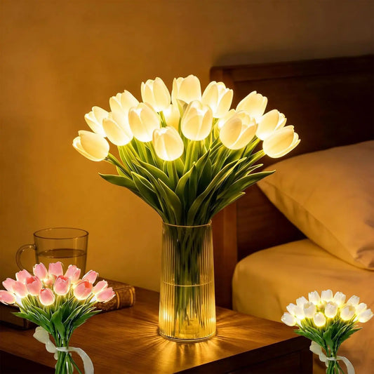 Lampe tulipes LED romantique – Tulipes LED à piles combinant décoration florale et éclairage d’ambiance doux
