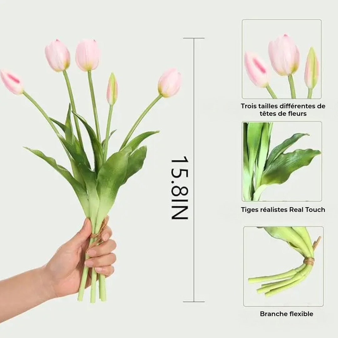 Everbloom Tulipes – Real Touch Tulipes artificielles ultra réalistes avec une texture fidèle au toucher