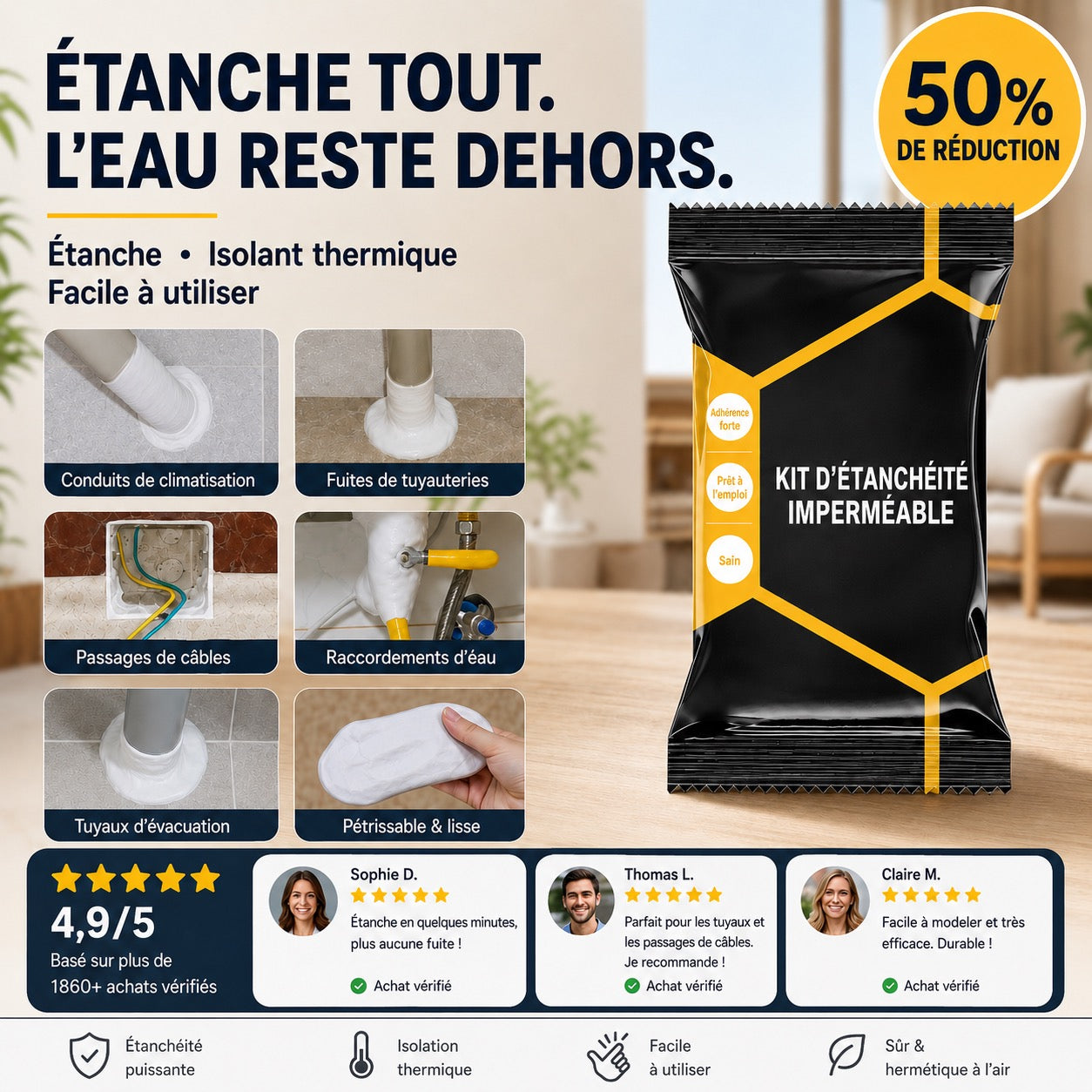 Mastic étanche – Flexible, résistant aux intempéries et facile à appliquer