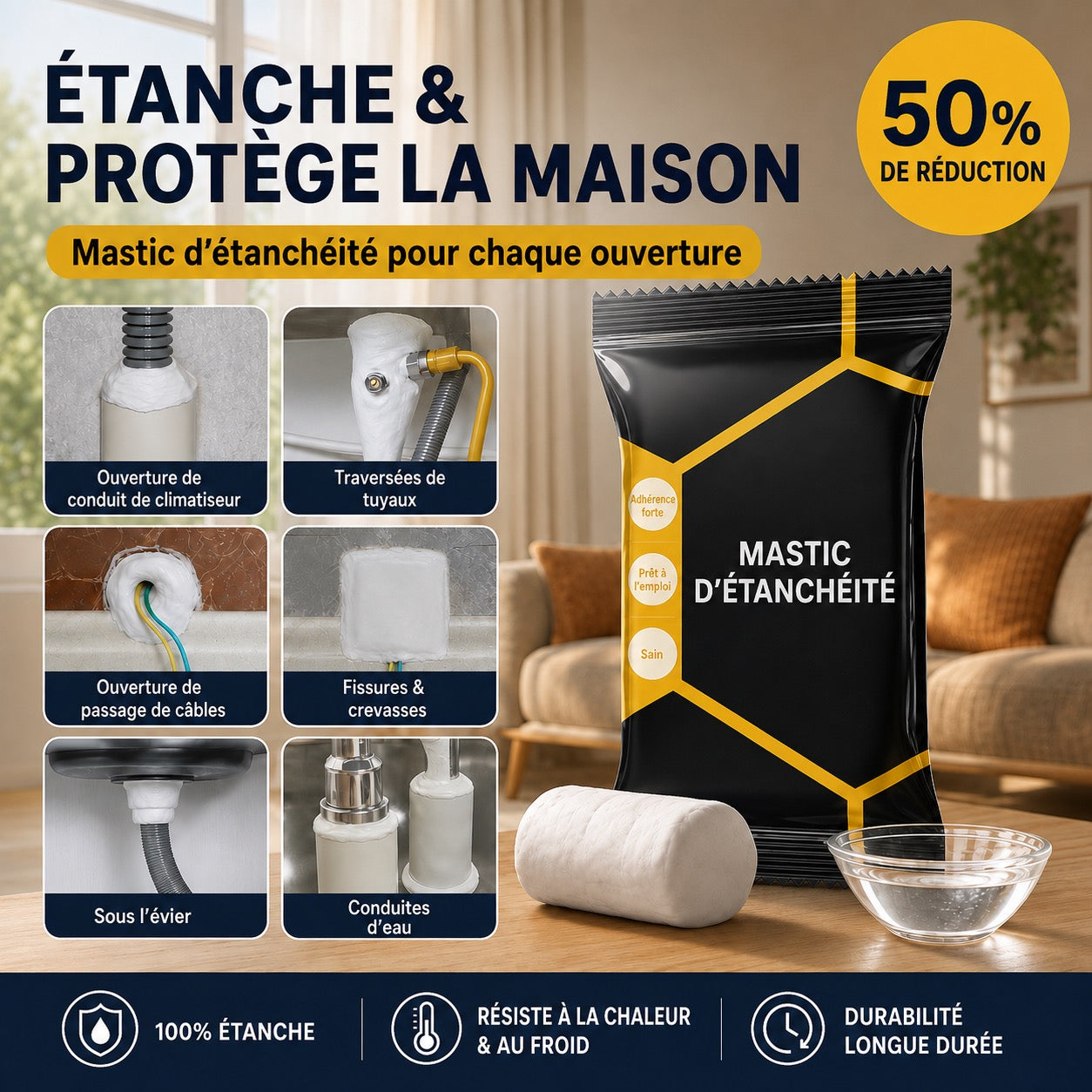 Mastic étanche – Flexible, résistant aux intempéries et facile à appliquer