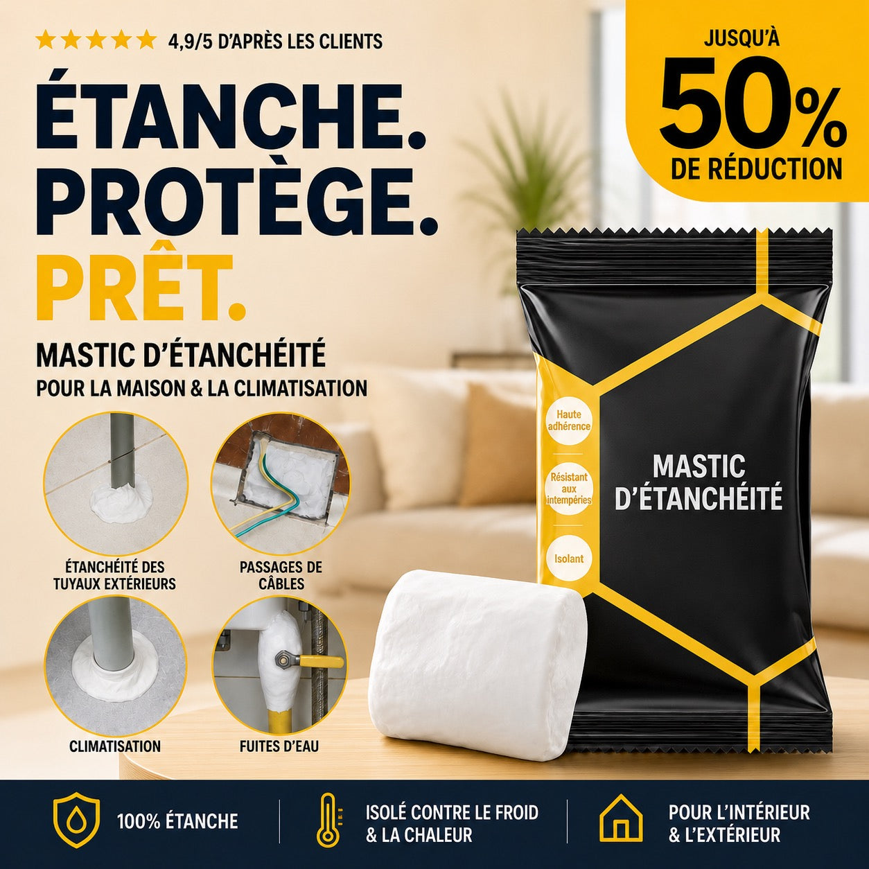 Mastic étanche – Flexible, résistant aux intempéries et facile à appliquer