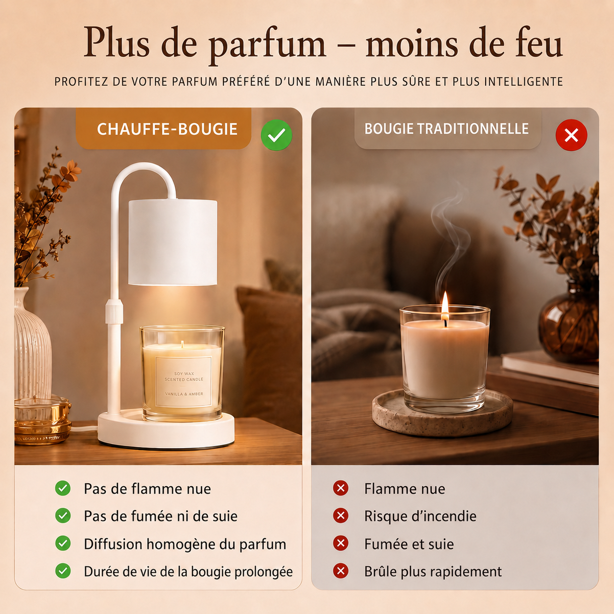 Lampe chauffe-bougie – parfum et ambiance sans flamme ouverte