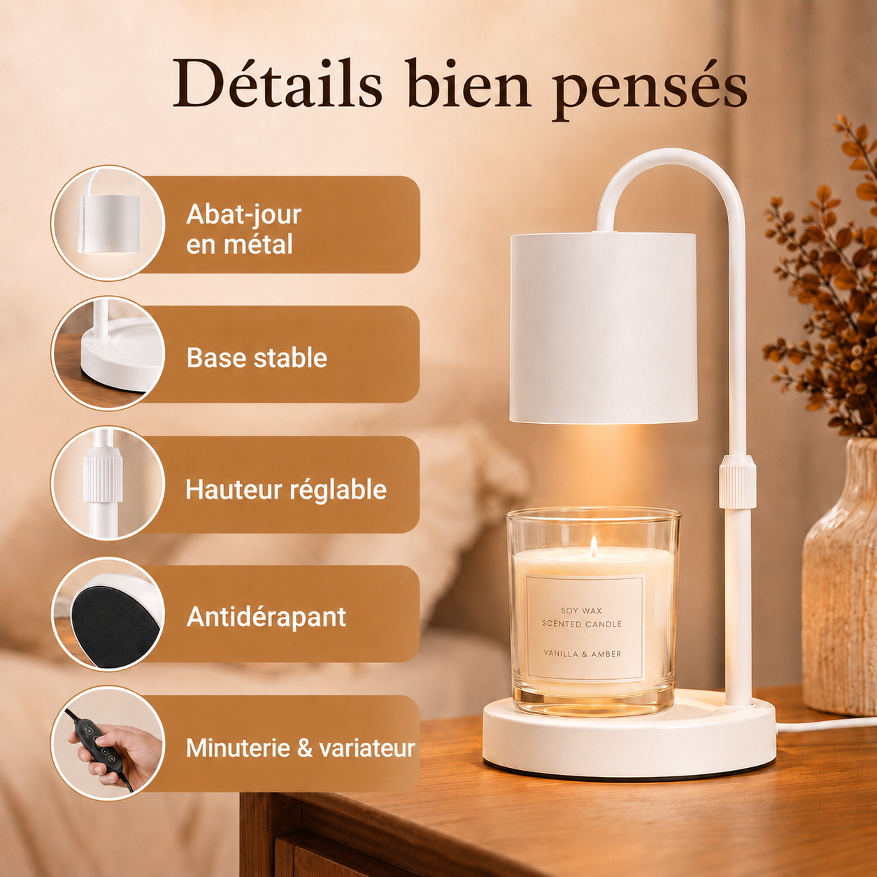 Lampe chauffe-bougie – parfum et ambiance sans flamme ouverte