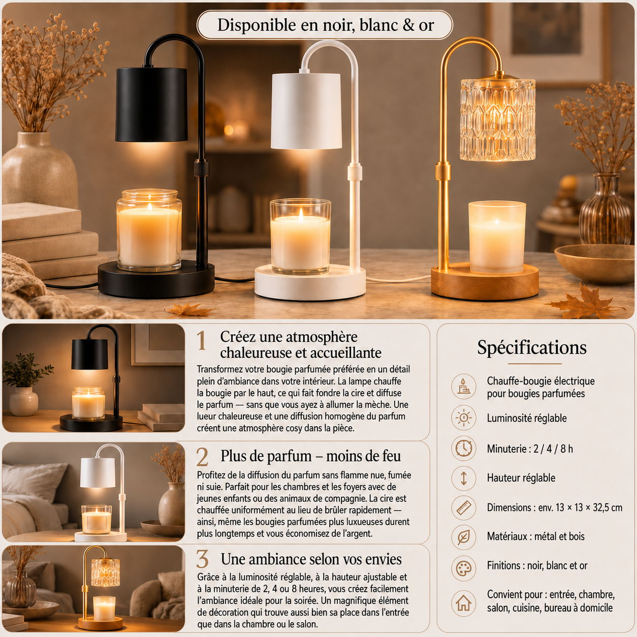 Lampe chauffe-bougie – parfum et ambiance sans flamme ouverte