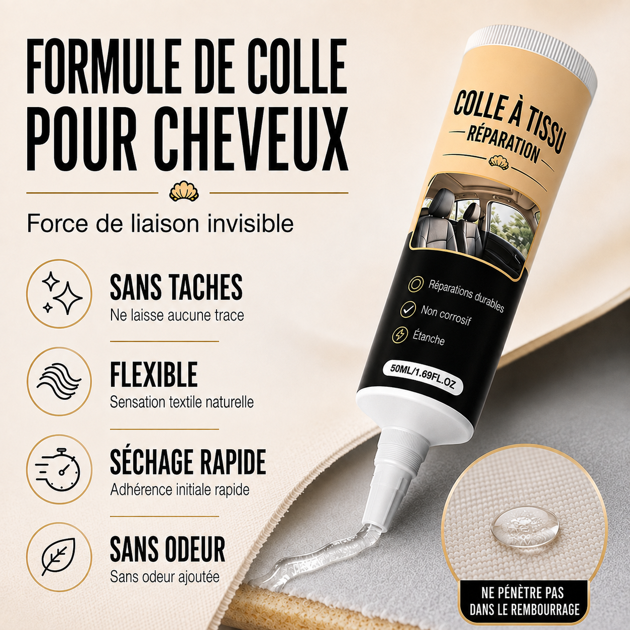 Colle pour réparation de ciel de toit automobile – forte adhérence pour des réparations rapides de l’intérieur