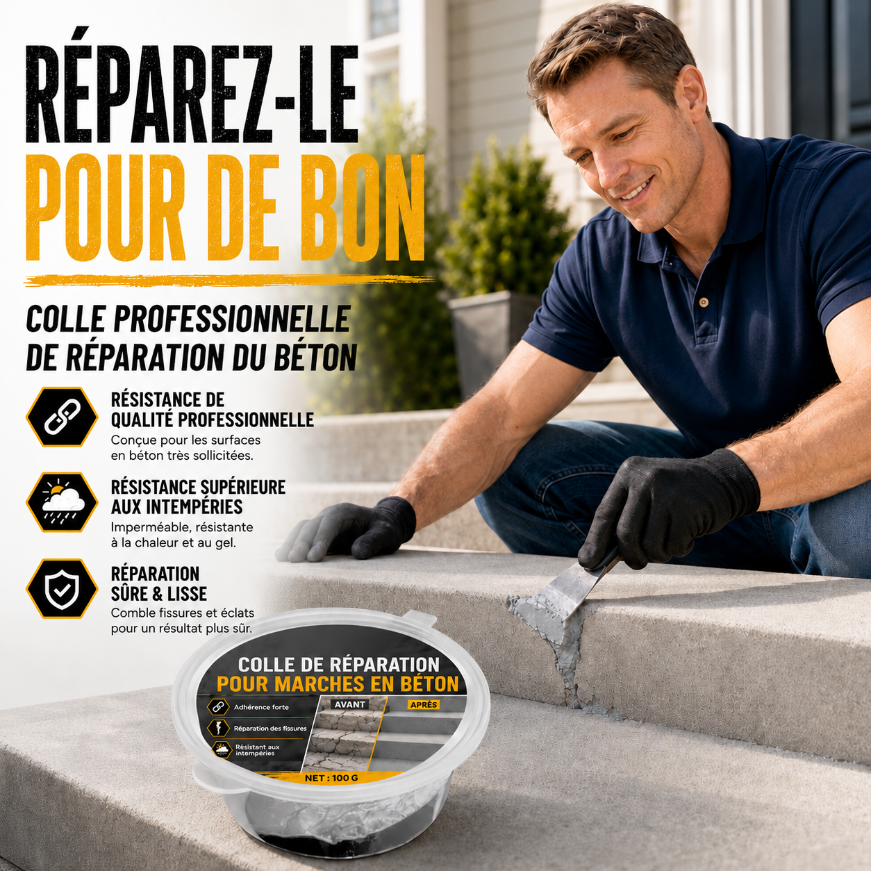 Colle pour béton pour réparation d’escaliers – Parfaite pour les escaliers, les allées et les terrasses