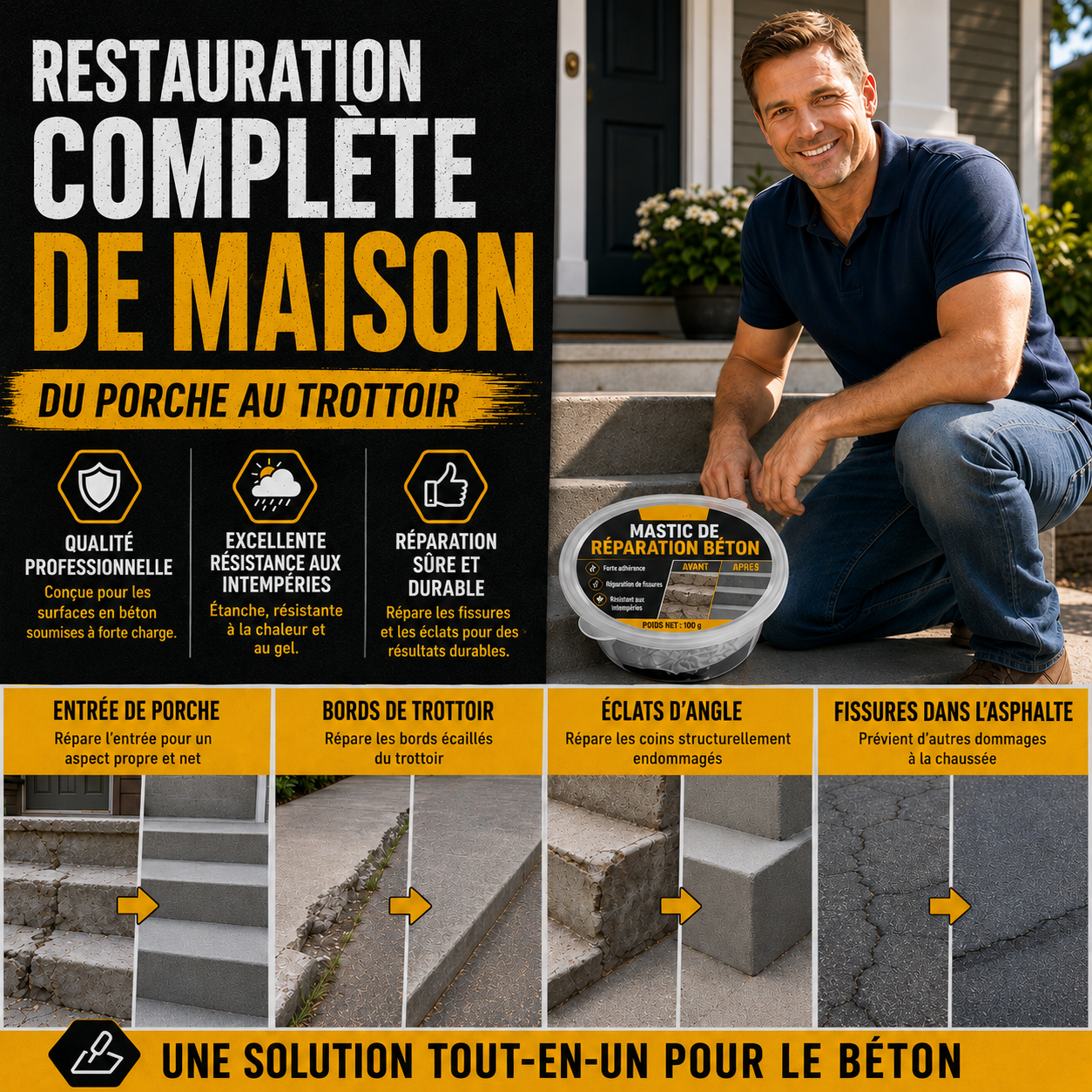 Colle pour béton pour réparation d’escaliers – Parfaite pour les escaliers, les allées et les terrasses