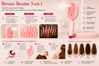 MistBrush – Brosse électrique avec spray nanobrume, massage du cuir chevelu et technologie anti-frisottis pour des cheveux plus doux et plus brillants
