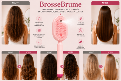 MistBrush – Brosse électrique avec spray nanobrume, massage du cuir chevelu et technologie anti-frisottis pour des cheveux plus doux et plus brillants