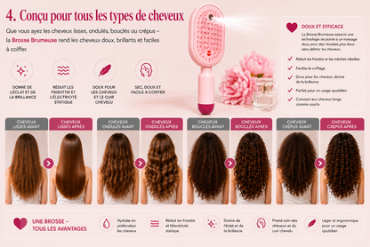 MistBrush – Brosse électrique avec spray nanobrume, massage du cuir chevelu et technologie anti-frisottis pour des cheveux plus doux et plus brillants