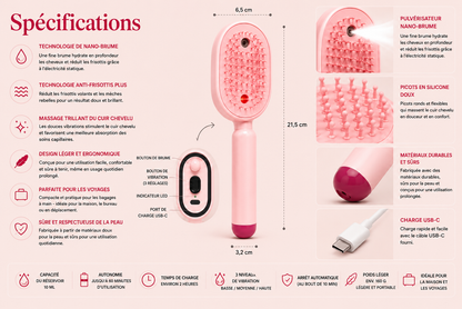 MistBrush – Brosse électrique avec spray nanobrume, massage du cuir chevelu et technologie anti-frisottis pour des cheveux plus doux et plus brillants
