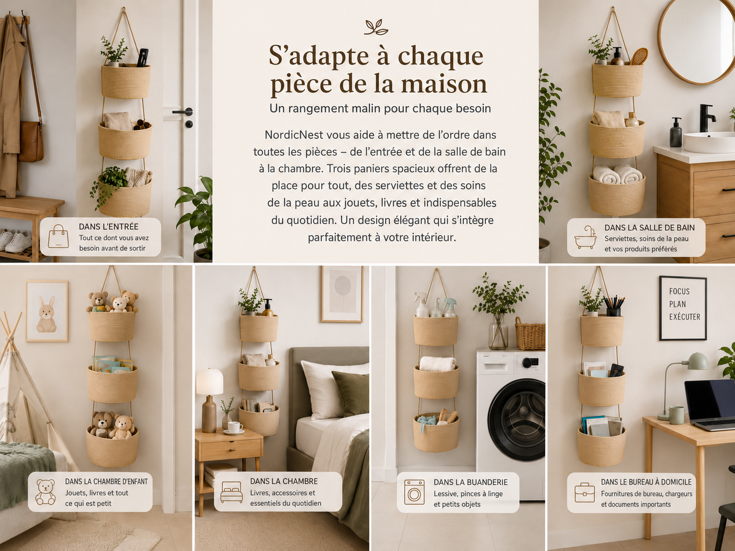 NordicNest – Panier de rangement suspendu