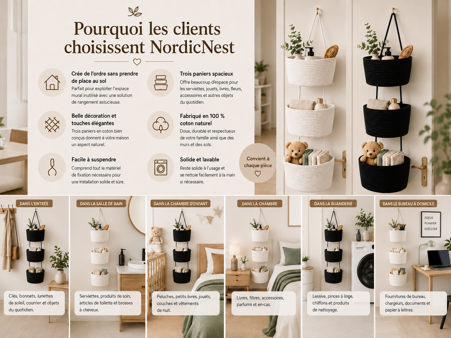 NordicNest – Panier de rangement suspendu