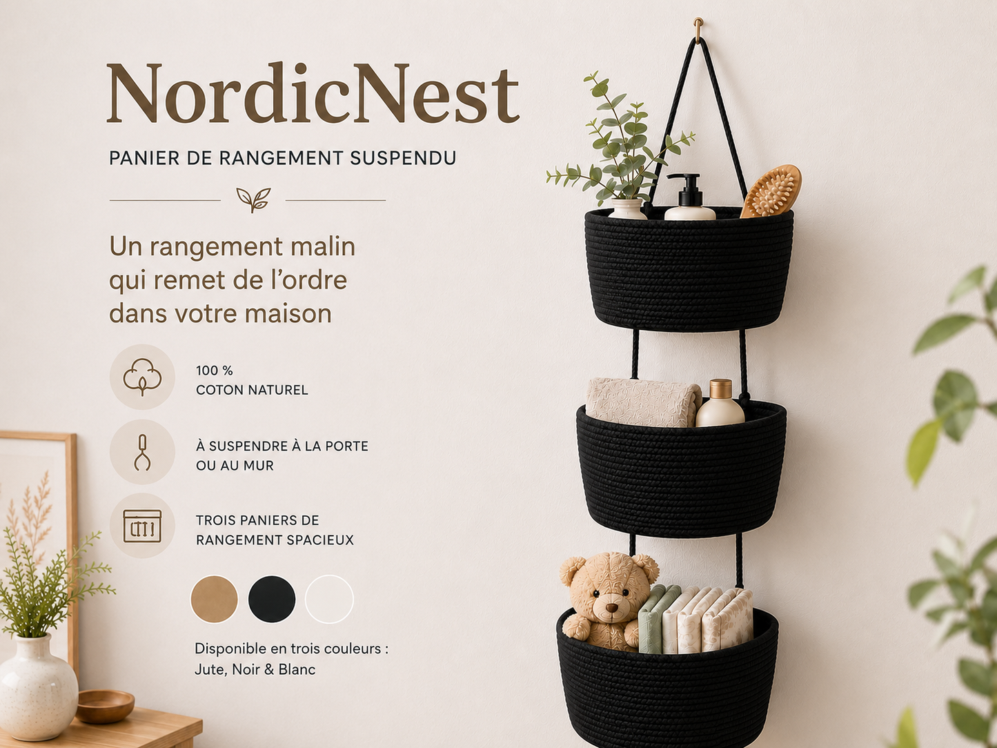 NordicNest – Panier de rangement suspendu
