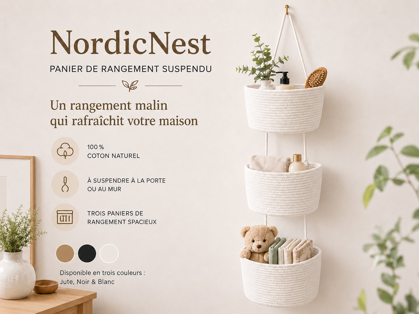 NordicNest – Panier de rangement suspendu