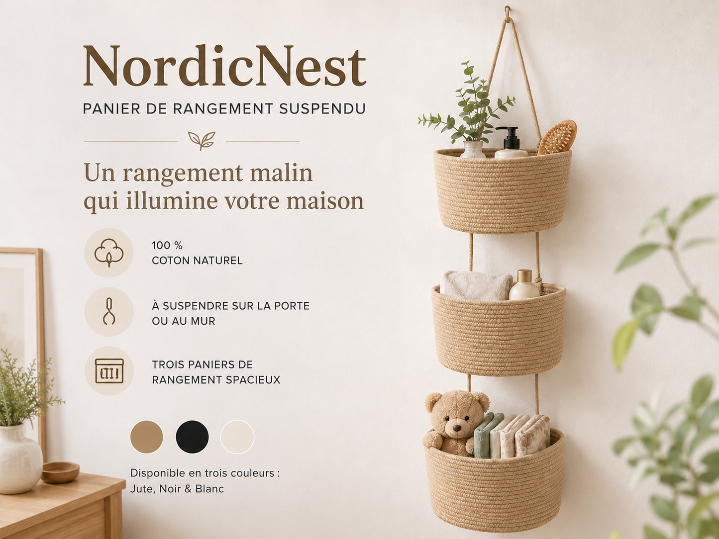 NordicNest – Panier de rangement suspendu