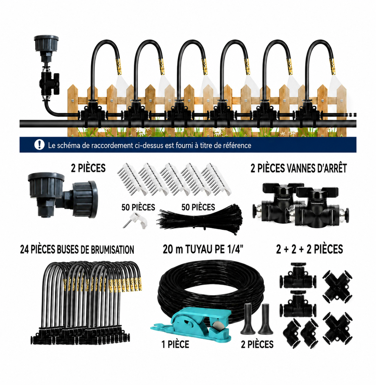 Installation d'irrigation : Kit avec tuyau et vannes