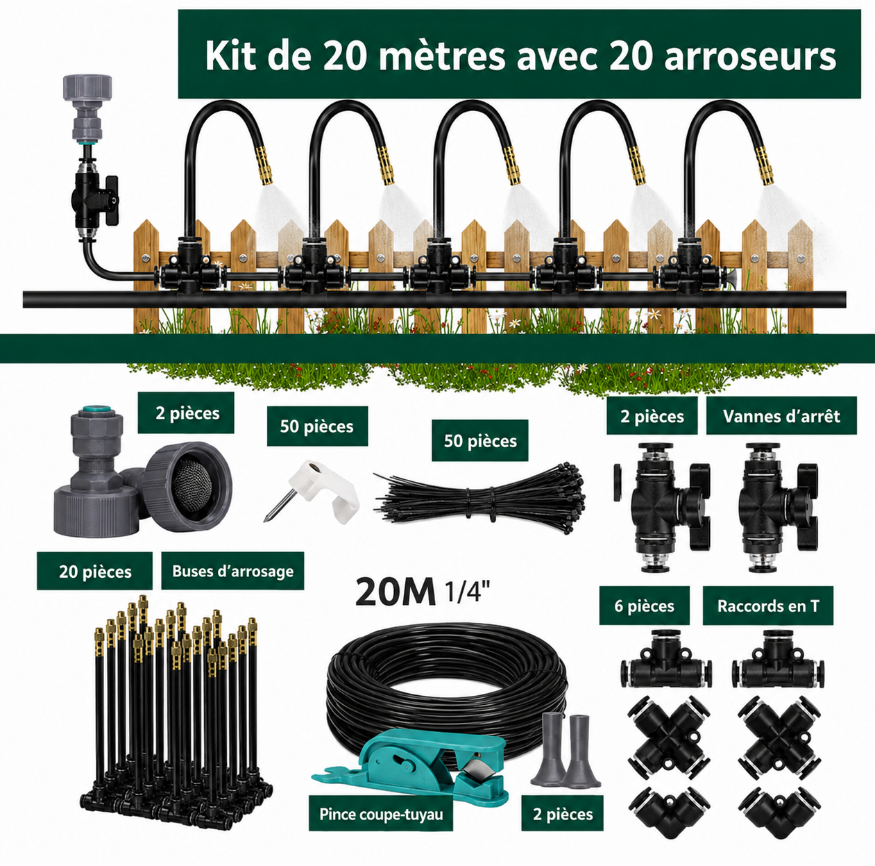 Installation d'irrigation : Kit avec tuyau et vannes