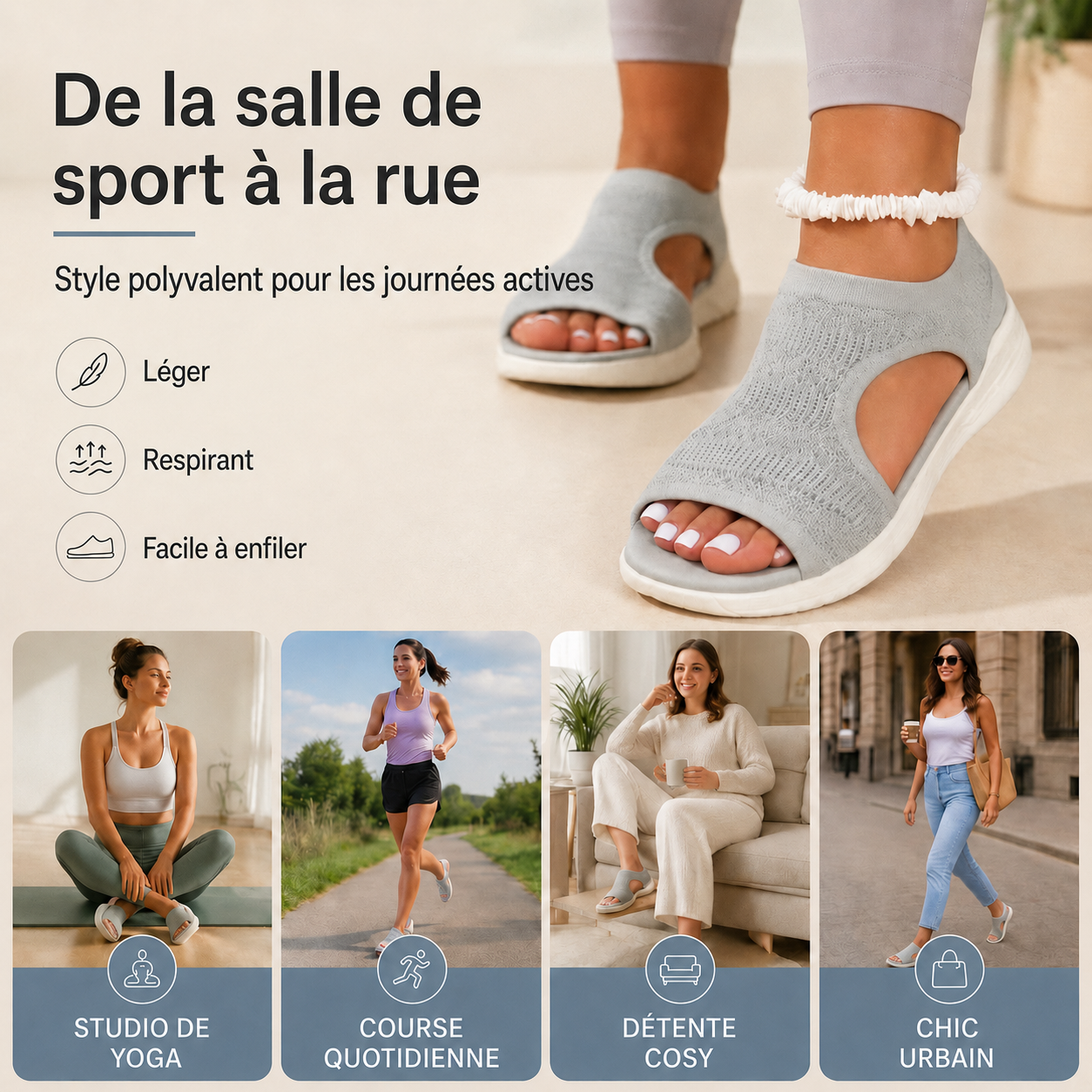 Sandales plates confortables et respirantes