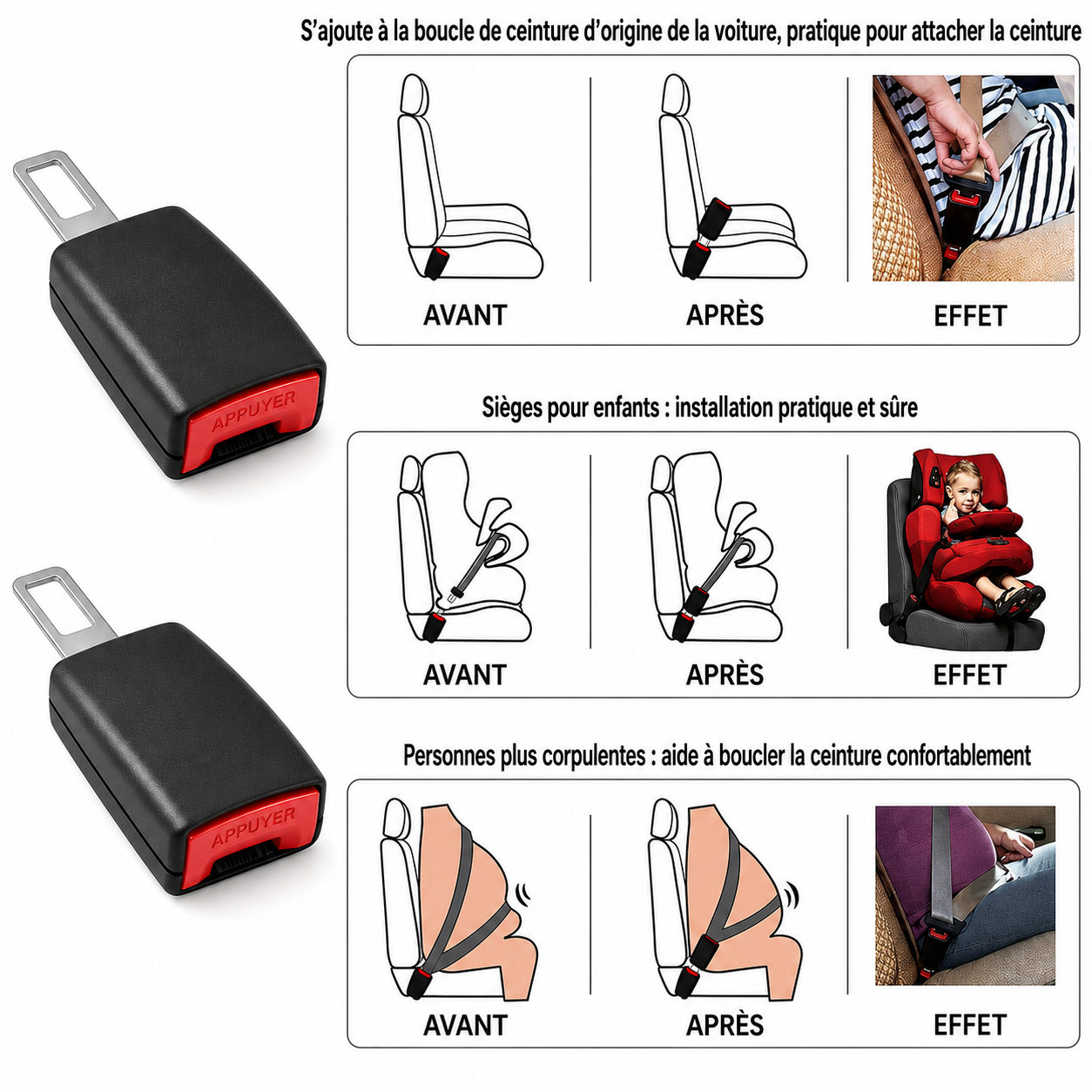 Rallonge de ceinture de sécurité auto