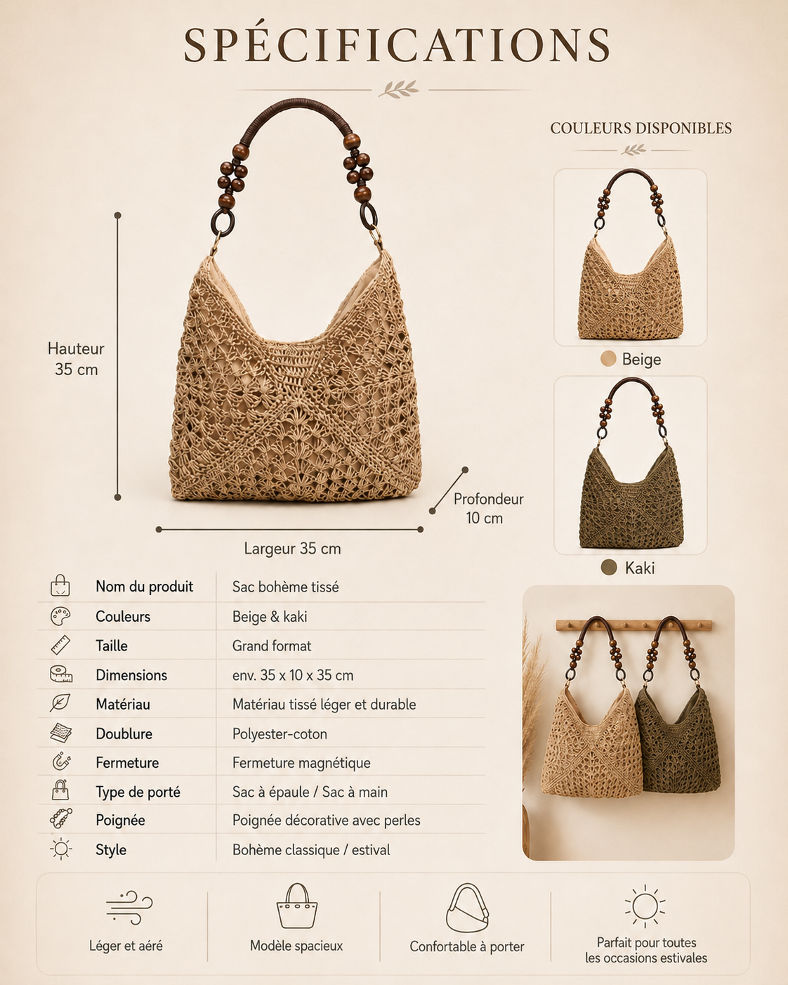 Sac cabas tissé bohème classique