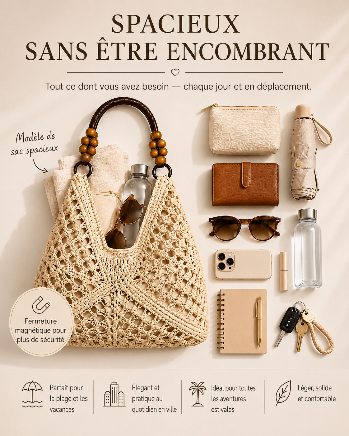 Sac cabas tissé bohème classique