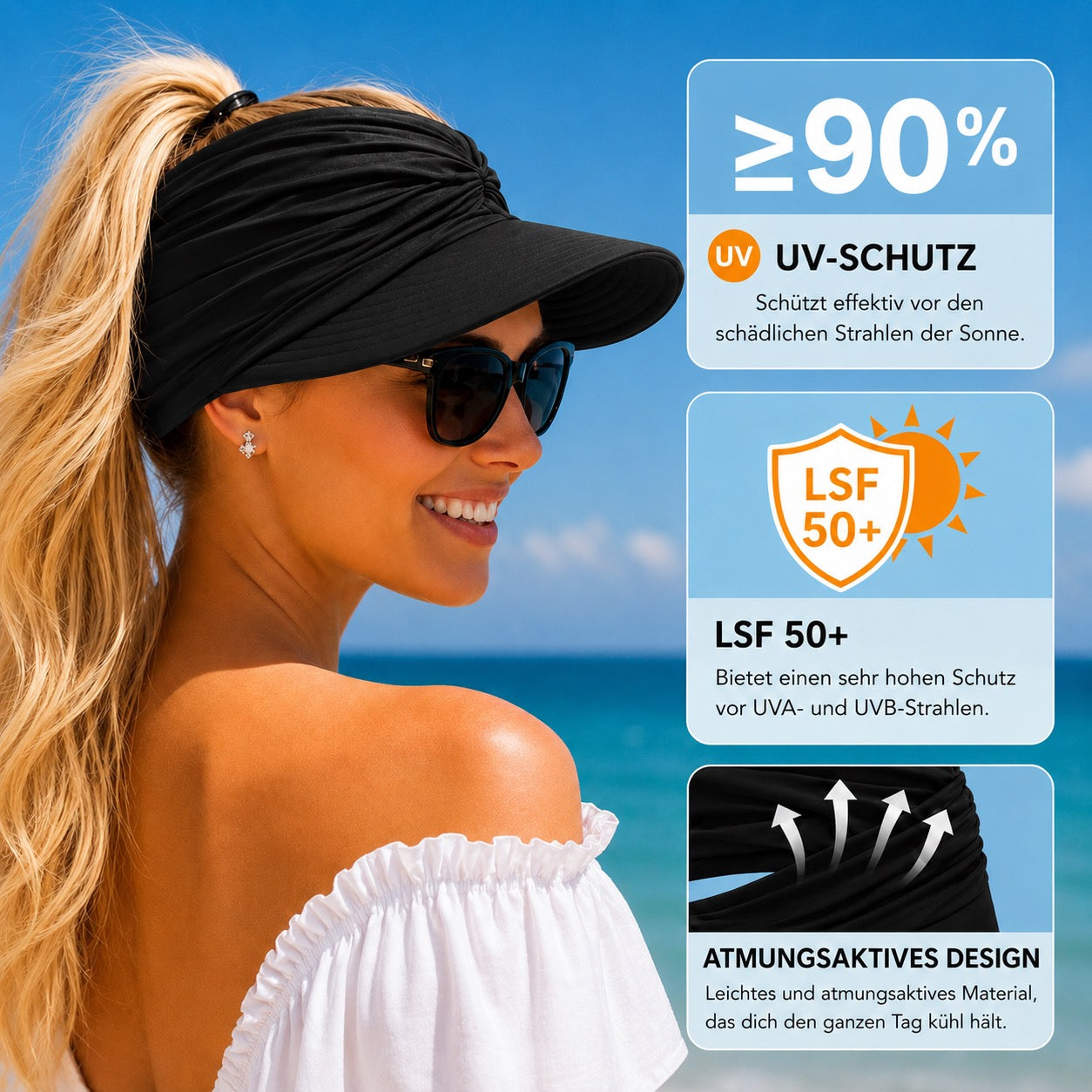 Soléa Visière Solaire – Protection solaire élégante pour la peau et les cheveux, pour des journées d’été confortables