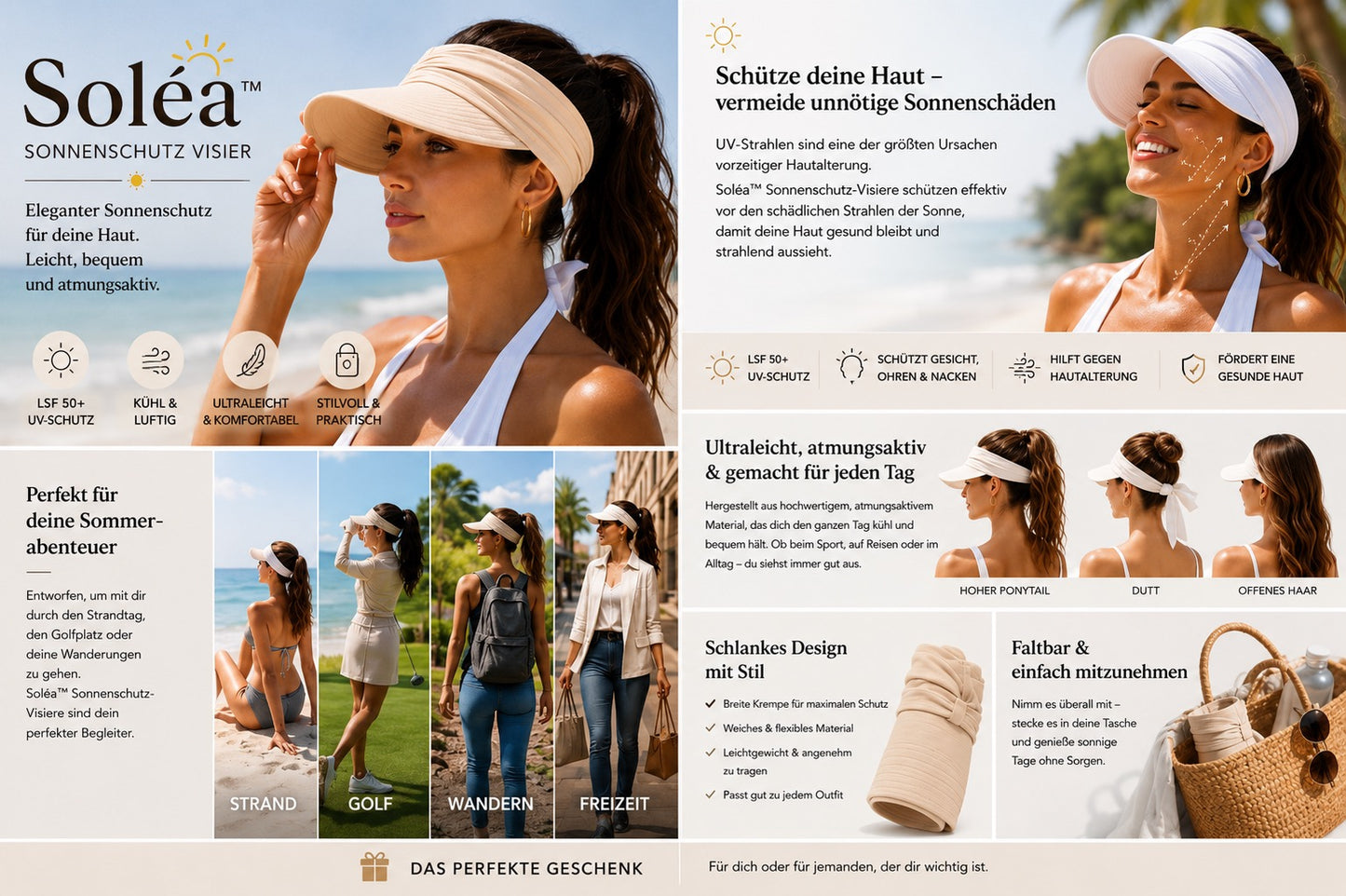 Soléa Visière Solaire – Protection solaire élégante pour la peau et les cheveux, pour des journées d’été confortables
